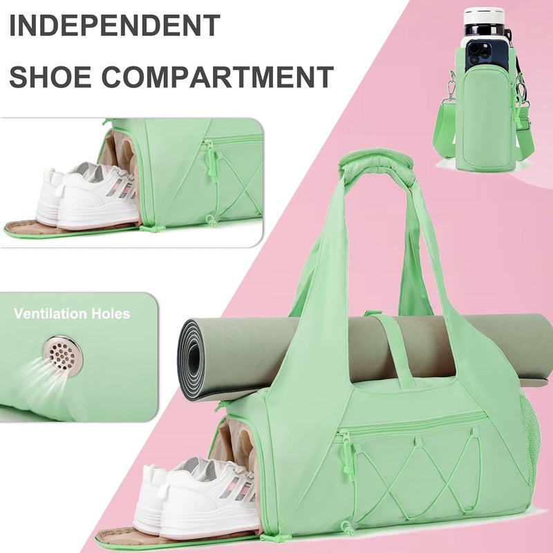 FULONEEI Gym Bag for Women, Yoga Mat Bag with Shoe Compartment and Wet Pocket, Sport Yoga Gym Bag with Yoga Strap, Carryall Yoga Tote Bag - Image 4